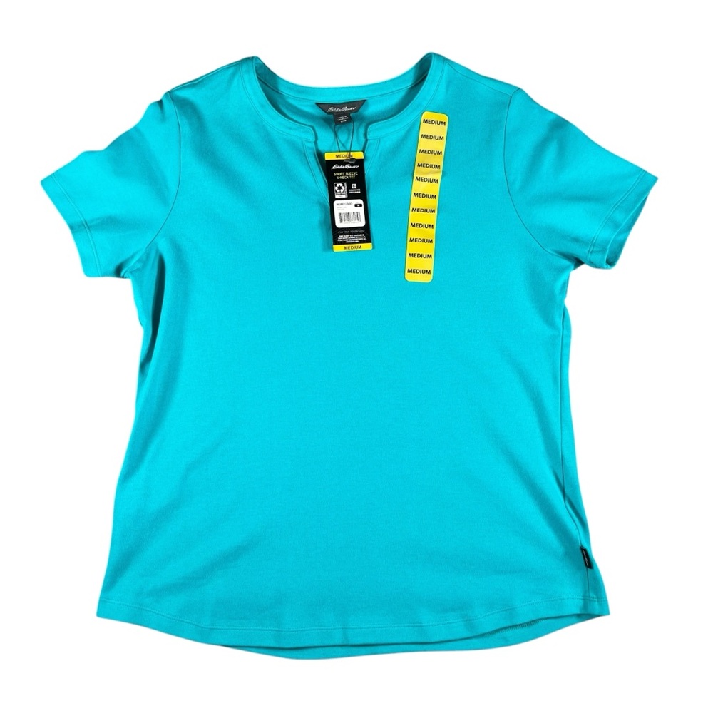 Eddie Bauer NWT Women's Turquoise Short Sleeve V-Neck T-shirt Size Medium
